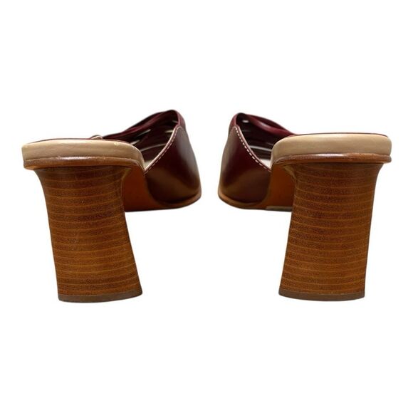 Circa Joan & David Red Leather Heel Sandals Mules Size 9 Open Square Toe EUC 90s - Picture 4 of 8